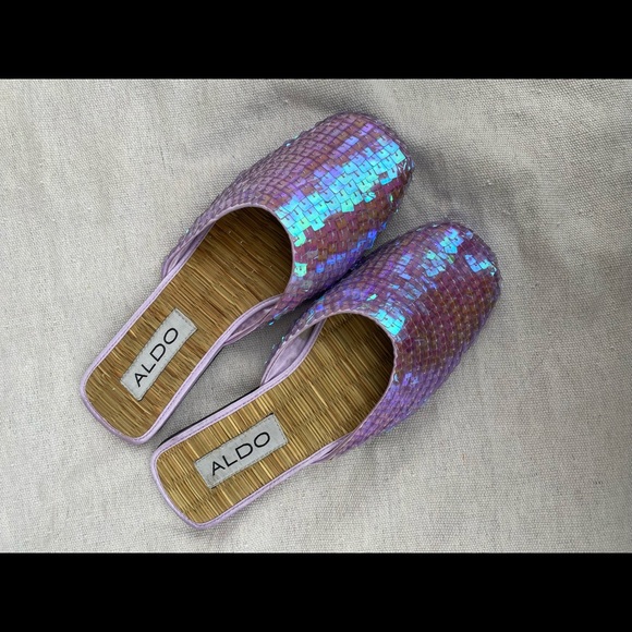 Purple Sequin Sparkle Iridescent y2k 2000s Aldo Slide Slippers Size 6 - Picture 2 of 6